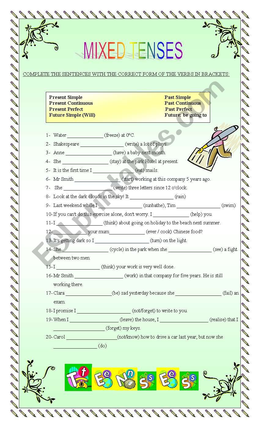 MIXED TENSES (+ KEY) worksheet