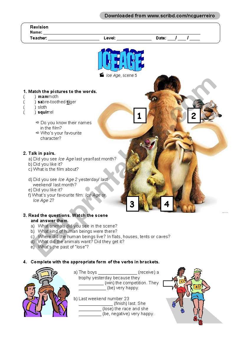 ice age worksheet