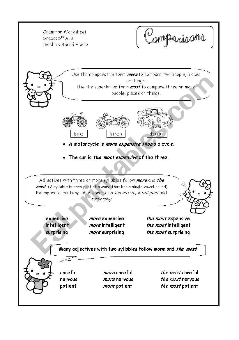 Comparisons worksheet