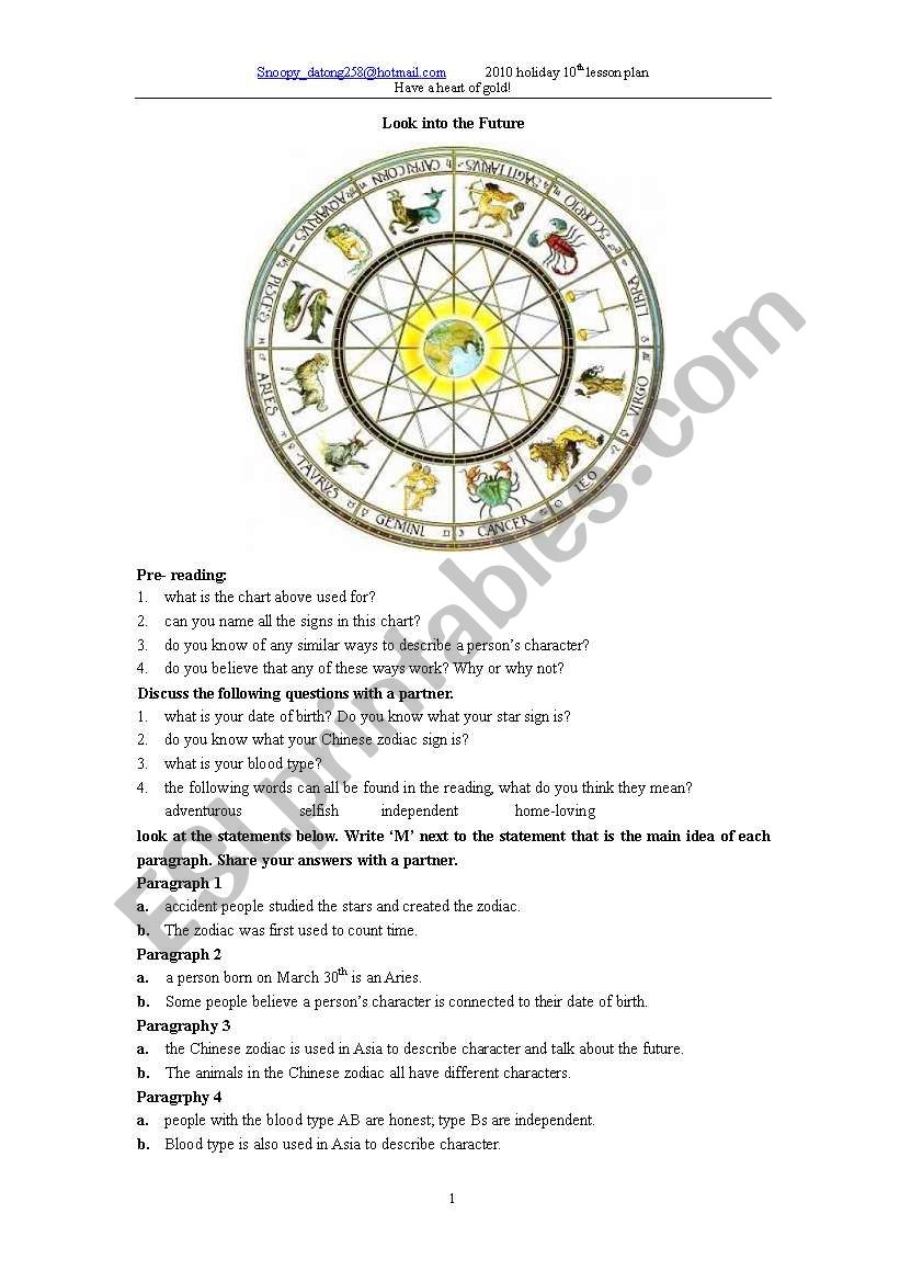 look into the future worksheet