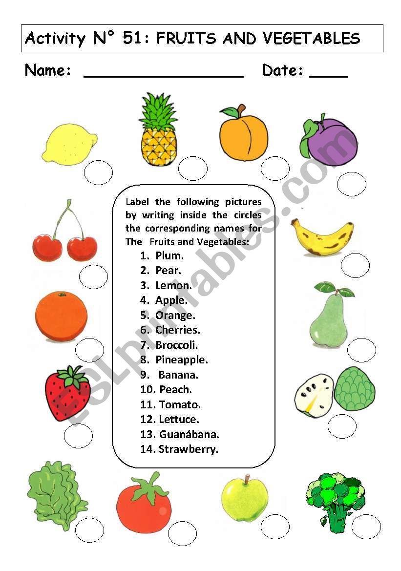 FRUITS AND VEGETABLES worksheet