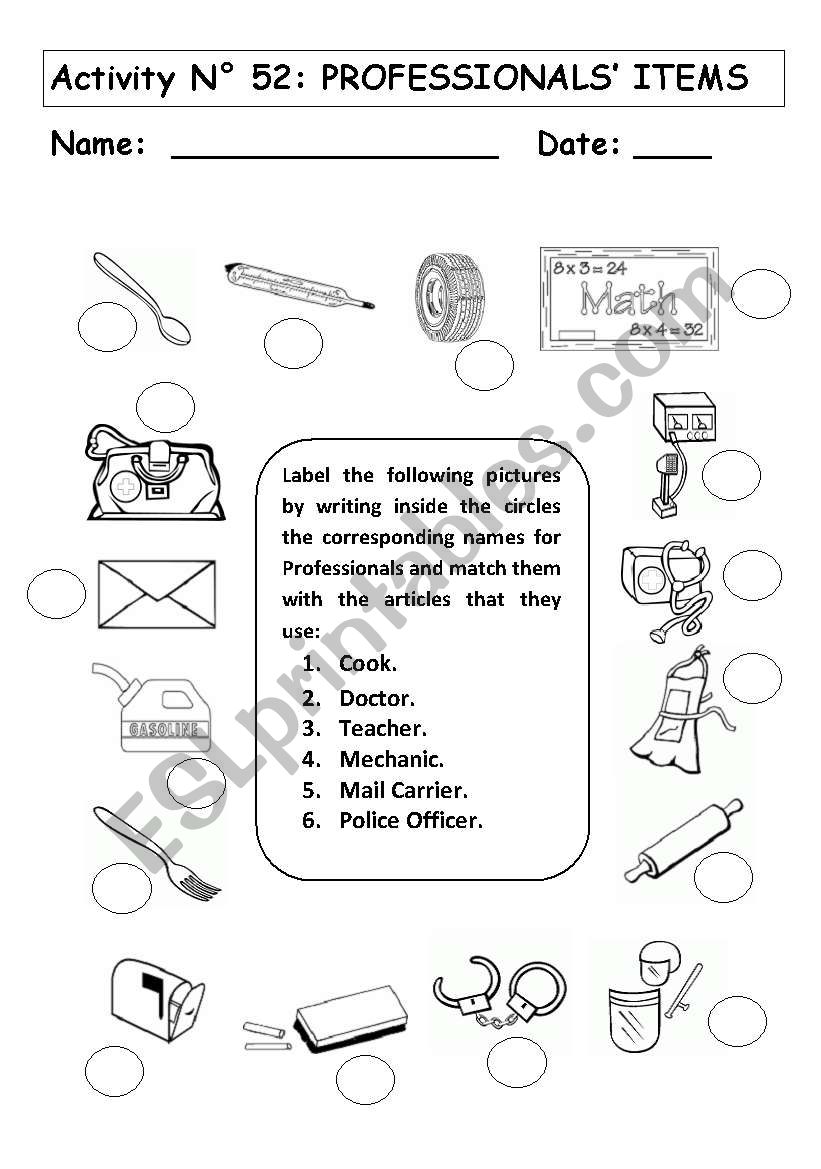 PROFESIONALS ITEMS worksheet