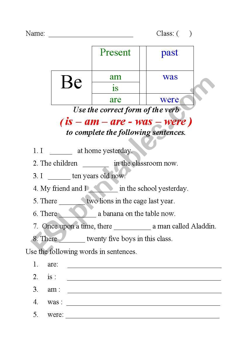 VERB BE worksheet