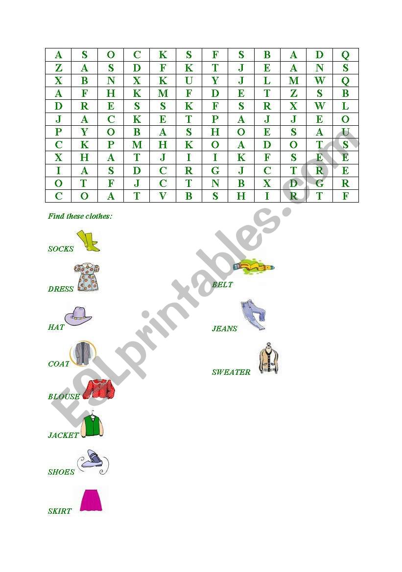 clothes worksheet