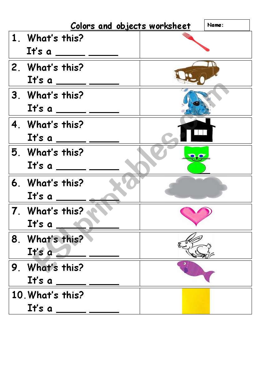 Colors and Objects worksheet