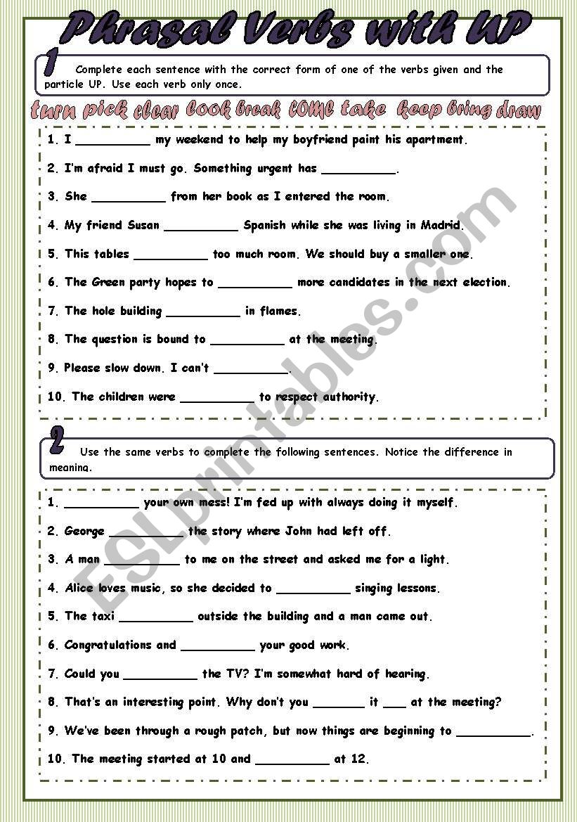 Phrasal Verbs with UP worksheet