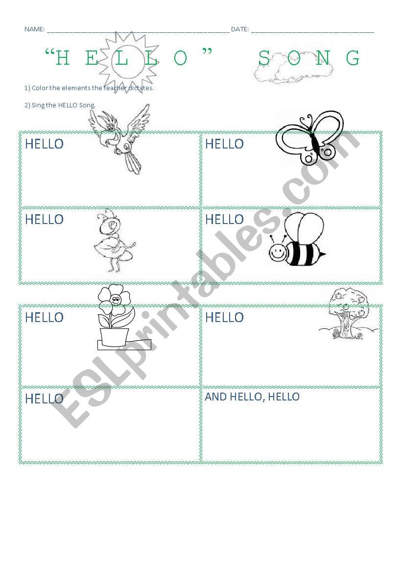 HELLO Song worksheet