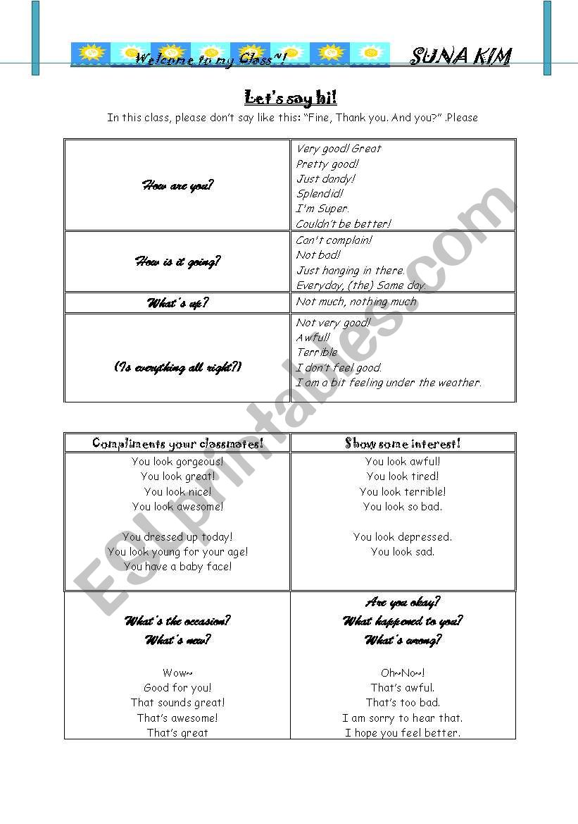 Lets say hi! worksheet