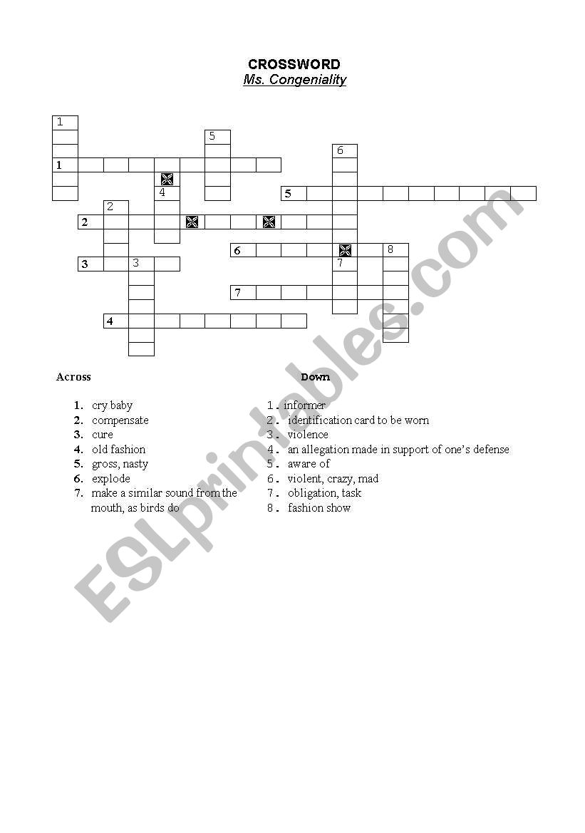 Ms. Congeniality- CROSSWORD worksheet