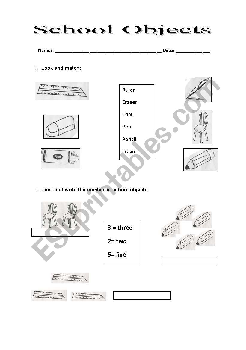 School Objects worksheet