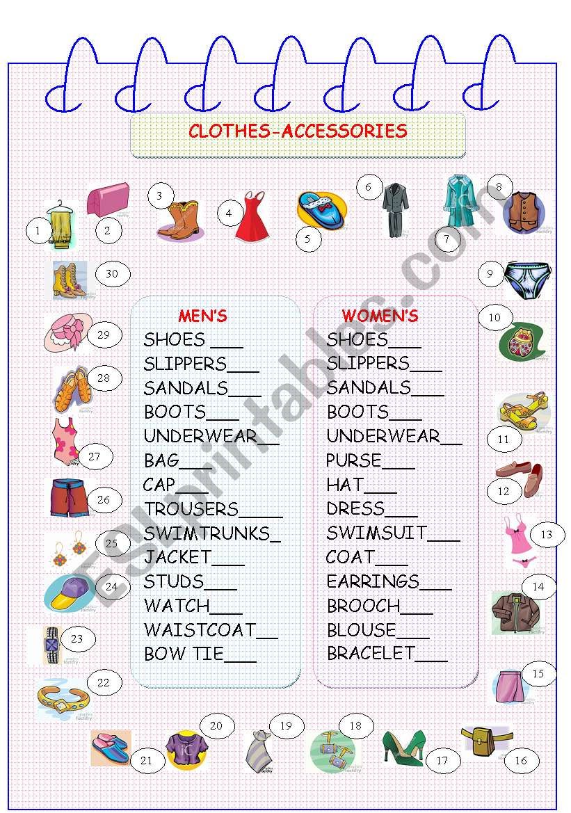 clothes-accessories worksheet