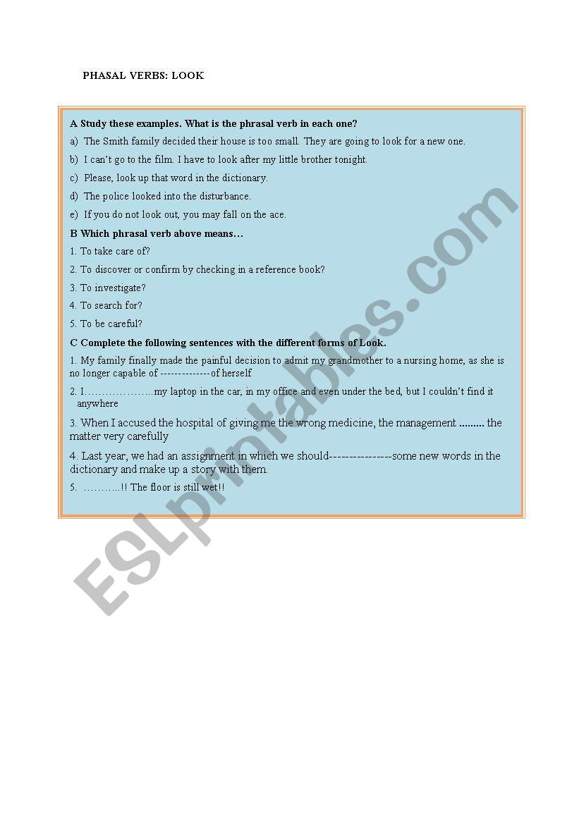 PHRASAL VERBS: LOOK worksheet