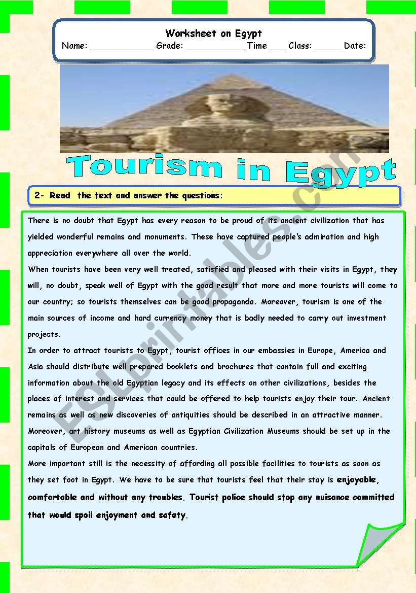 Tourism in Egypt worksheet