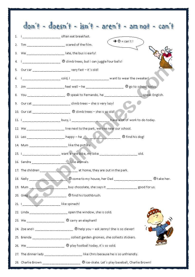 Negation with donÂ´t and doesnÂ´t, canÂ´t, am not, isnÂ´t, arenÂ´t