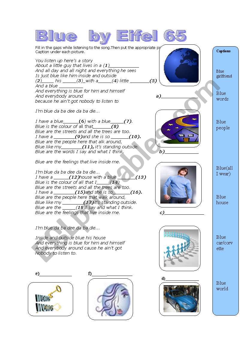 Blue Song_Eiffel_65 worksheet