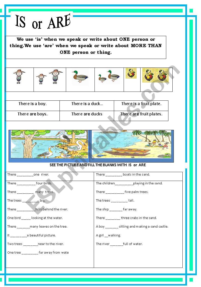 Verb Â´BEÂ´/   is   or  are  worksheet