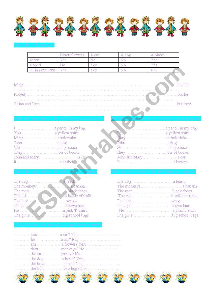 VERB HAVE GOT PRESENTE.  worksheet