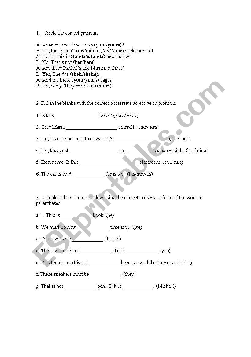 Pronouns exercises worksheet