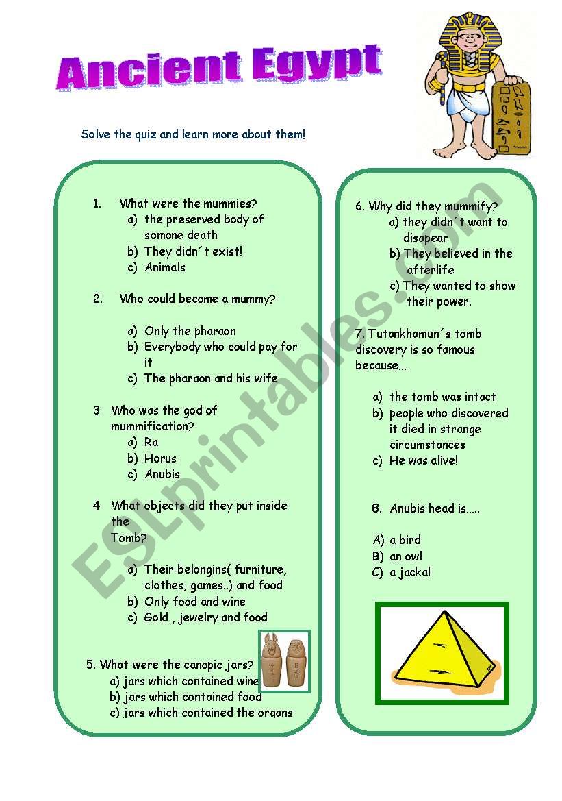 Test about mummyfication  and Ancient Egypt