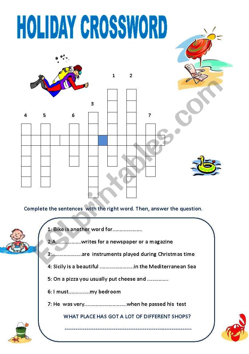 HOLIDAY CROSSWORD worksheet