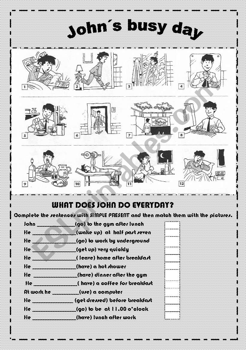 JohnÂ´s busy day worksheet