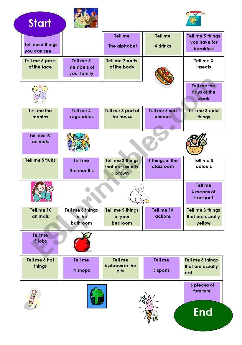 board game :vocabulary game worksheet