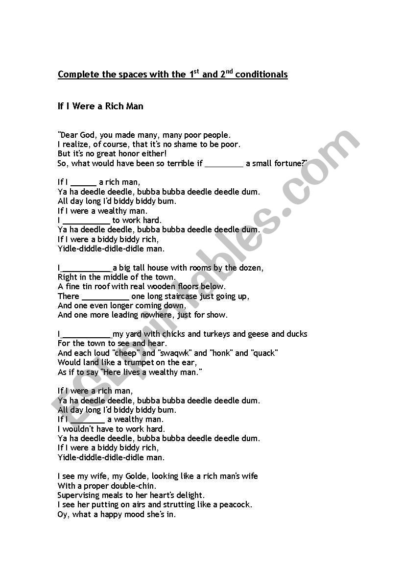 If I were a rich man worksheet