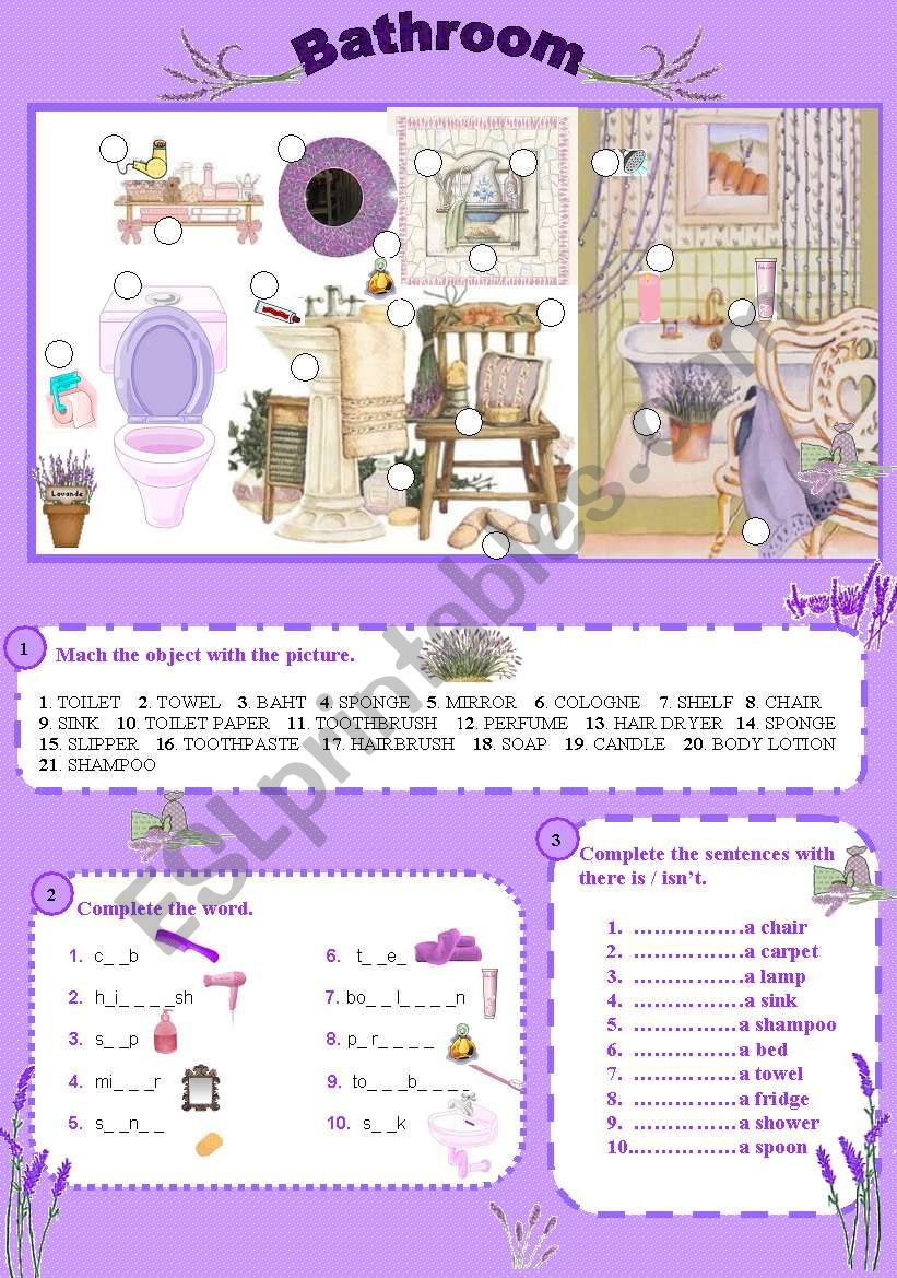 bathroom worksheet