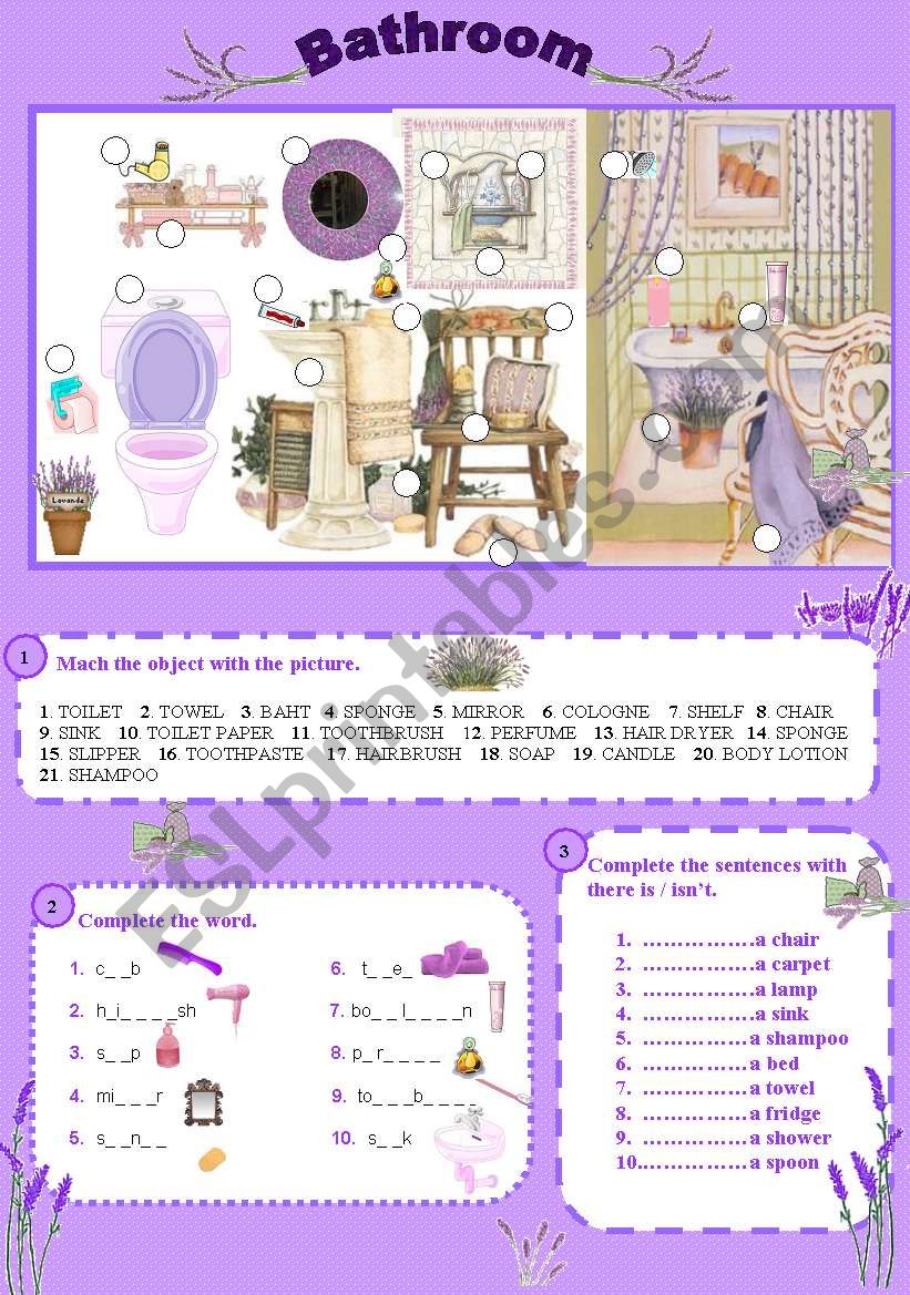 bathroom worksheet