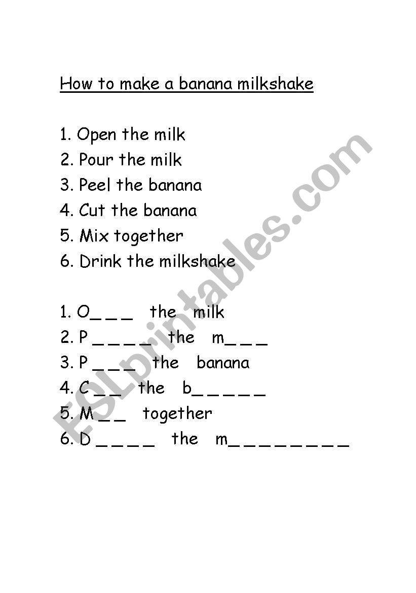 Milkshake procedure worksheet