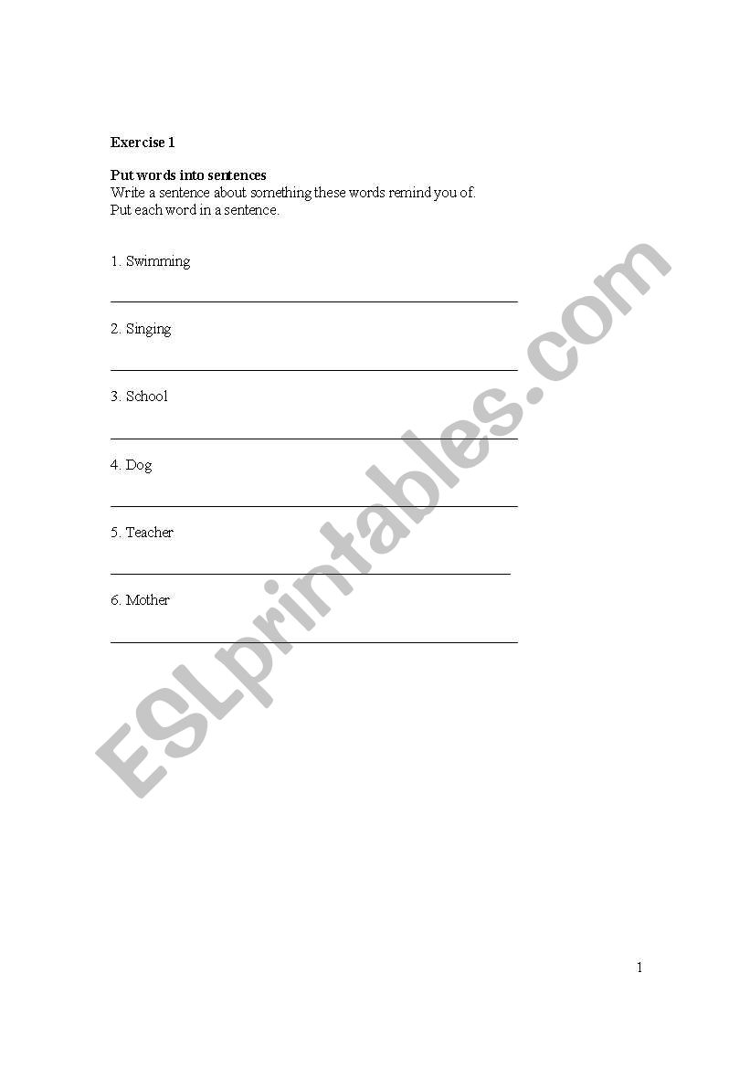 Writing Sentences worksheet