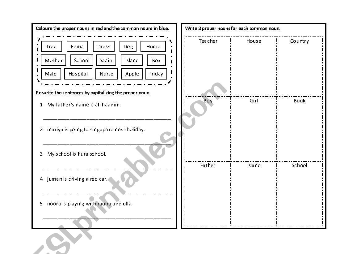 common and proper nouns worksheet