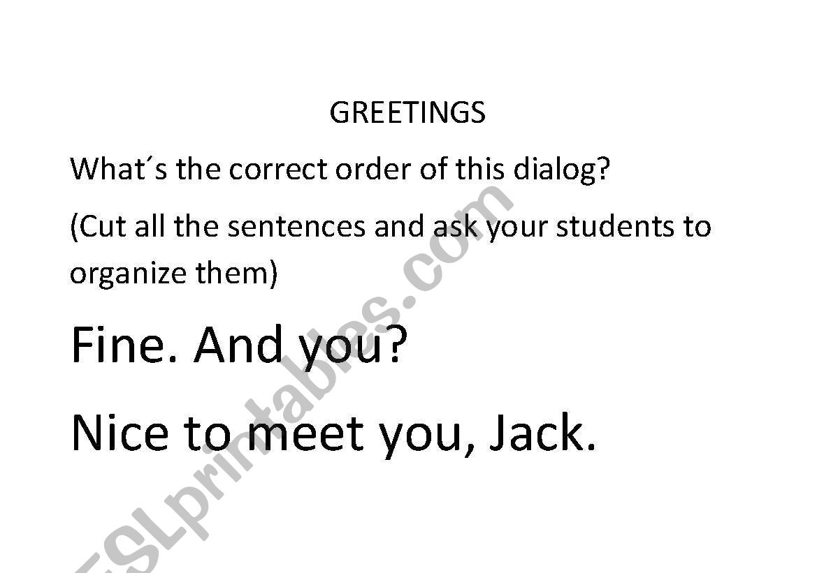 GREETINGS worksheet