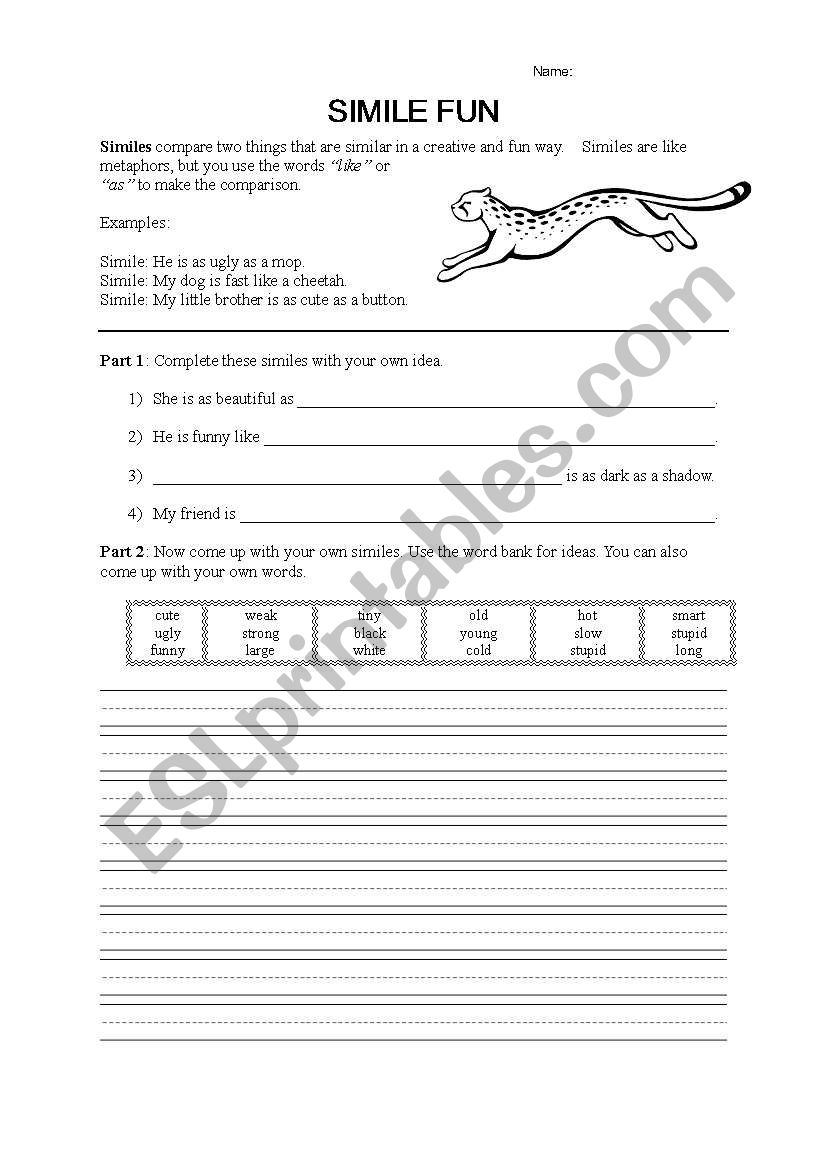 Simile Fun worksheet