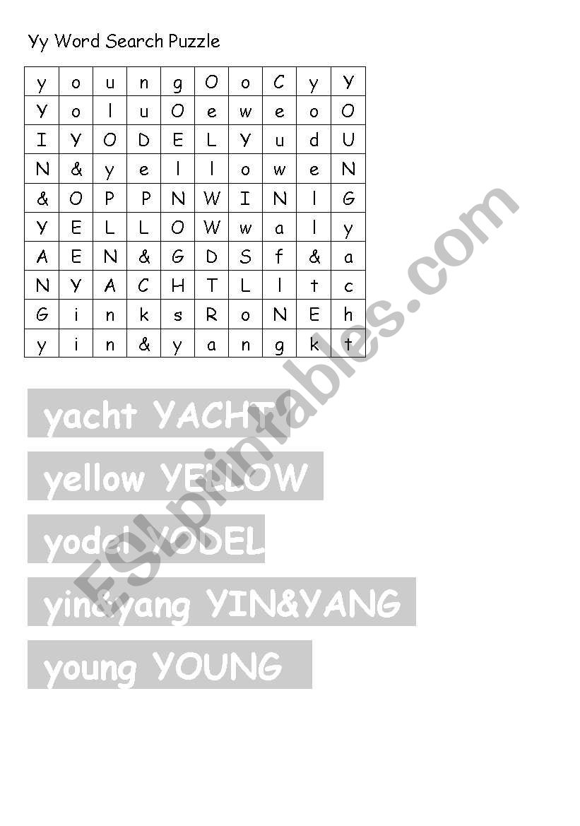 Yy Writing Practice and Wordsearch