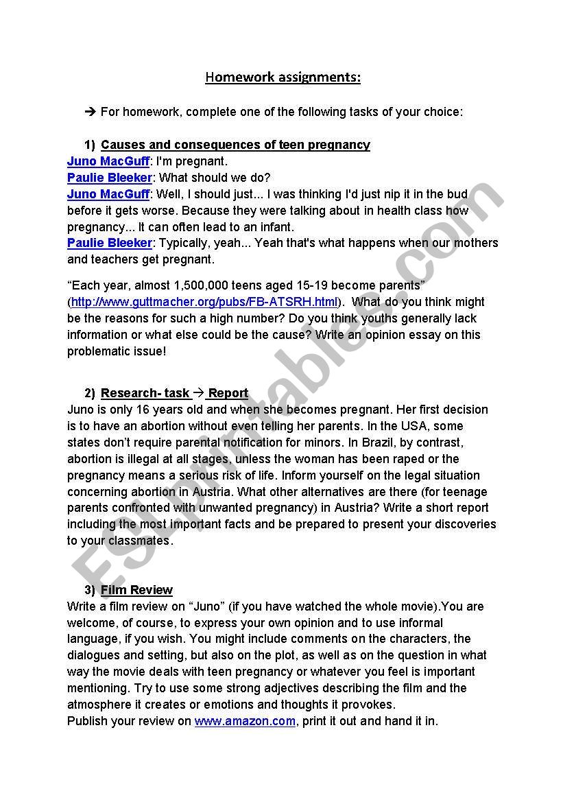Juno homework assignments worksheet