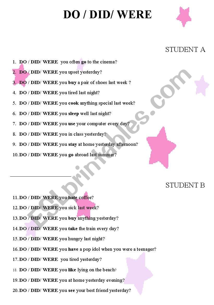 DO/DID/WERE worksheet