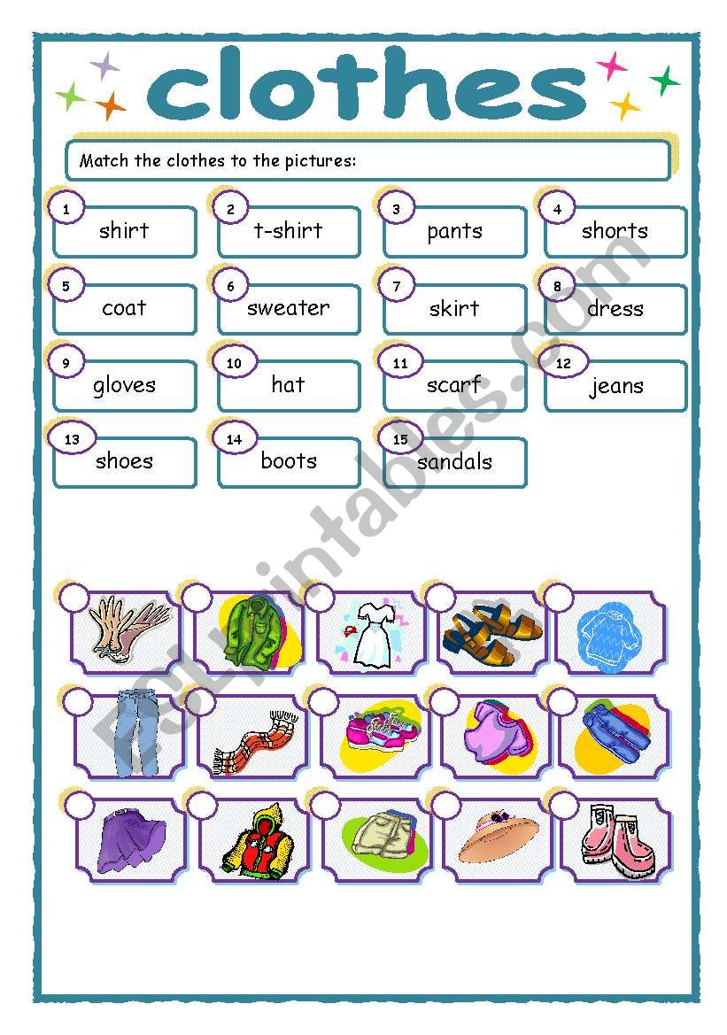 Match the clothes to the pictures