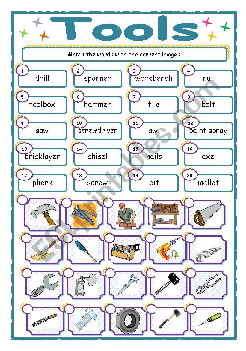 Tools (matching words) worksheet