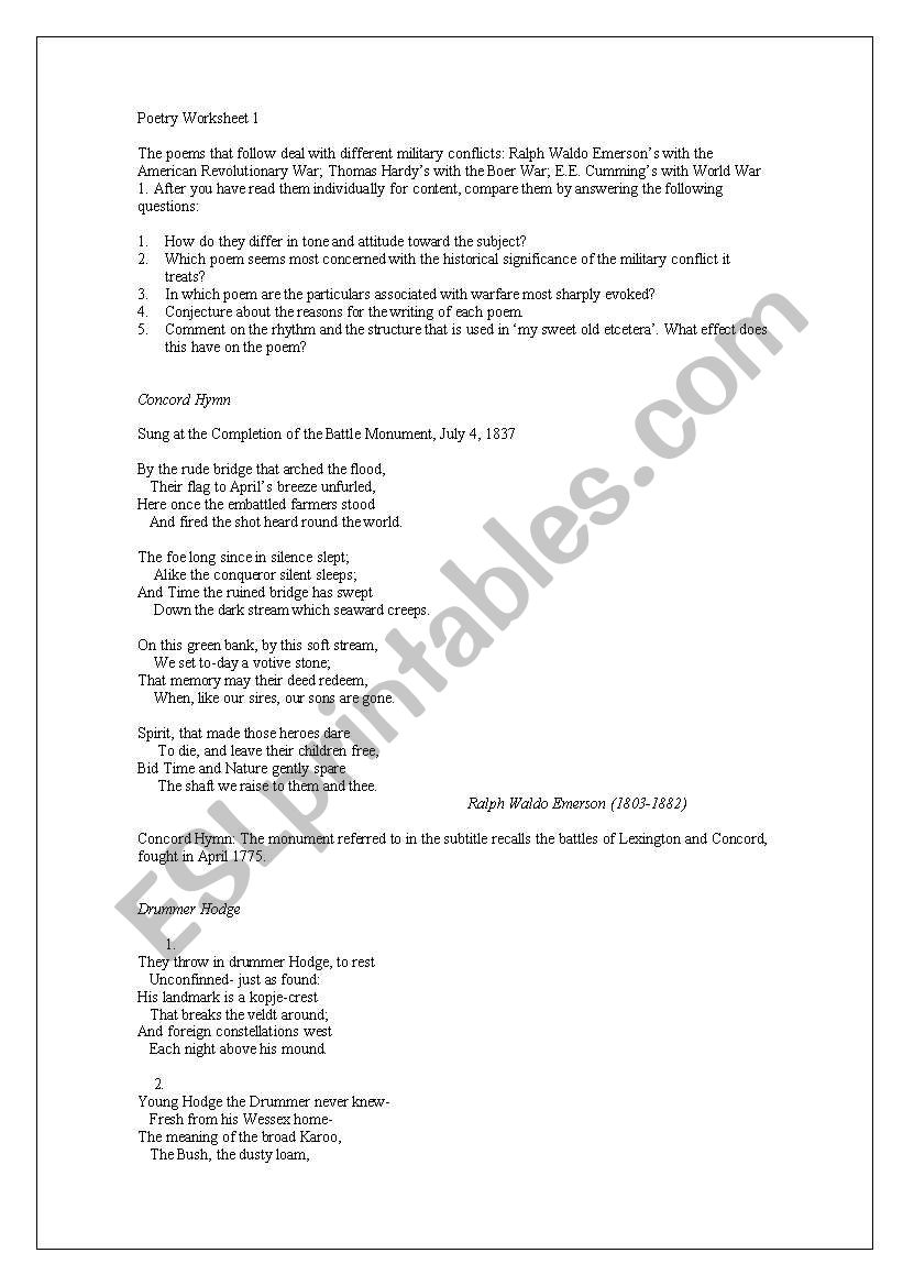 Poetry worksheet