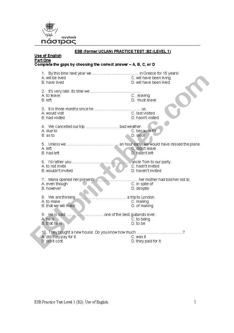 b1 level worksheet