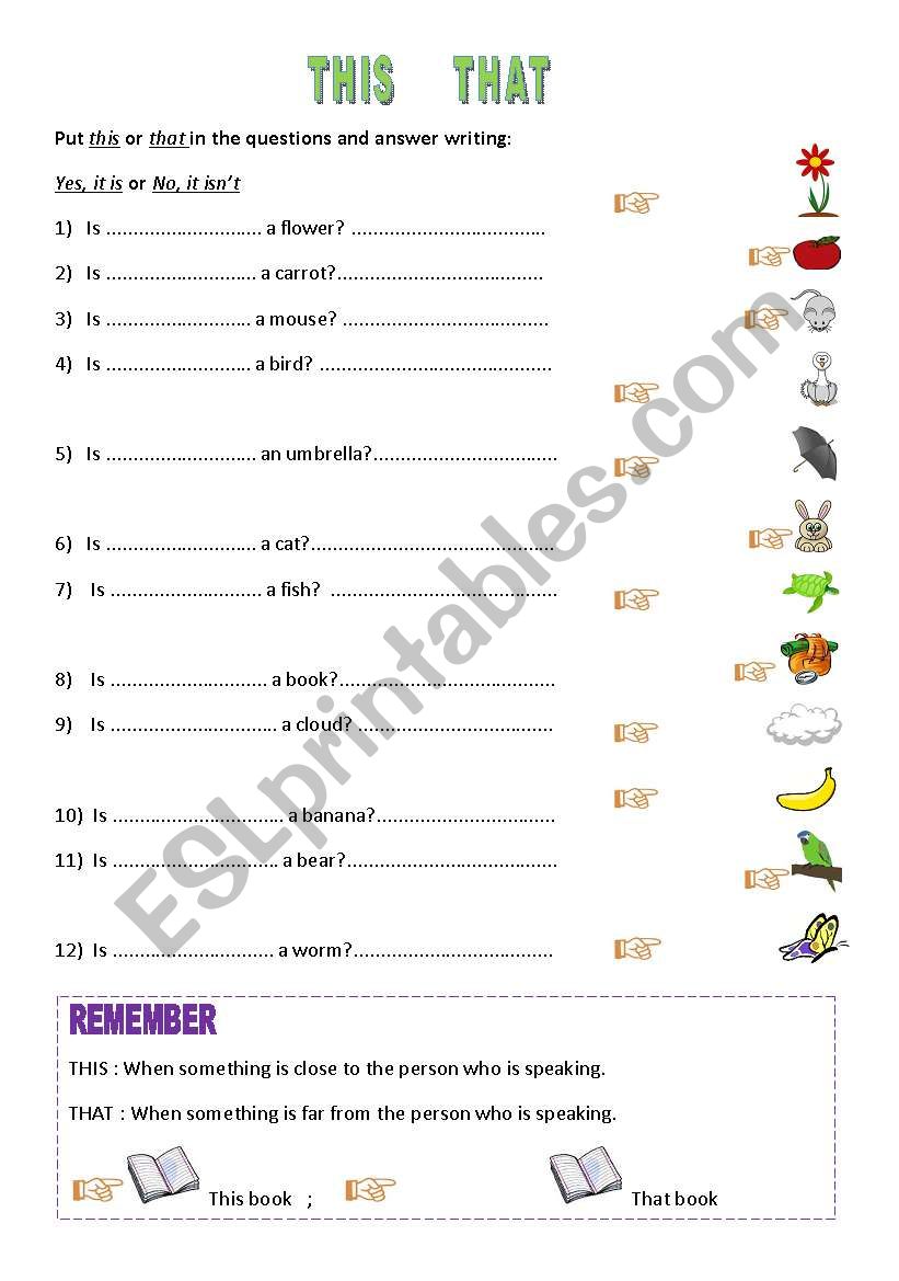 Demonstratives worksheet