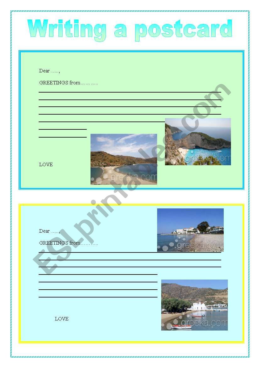 WRITING A POSTCARD worksheet