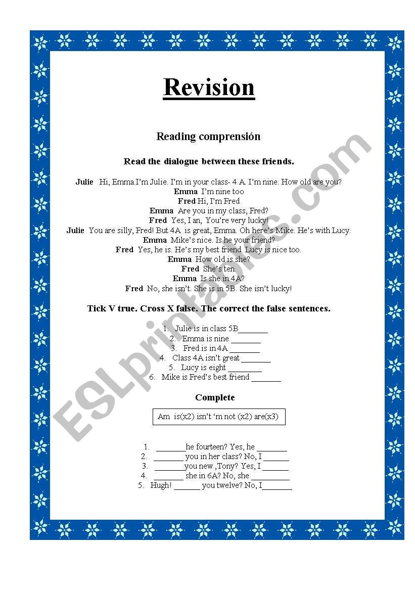 Revision: verb to be, colours, numbers and pronouns 