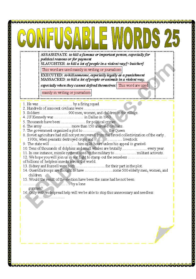 CONFUSABLE WORDS 25 worksheet