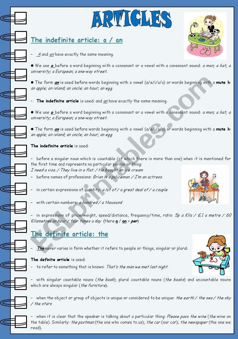 Articles - a/an/the worksheet