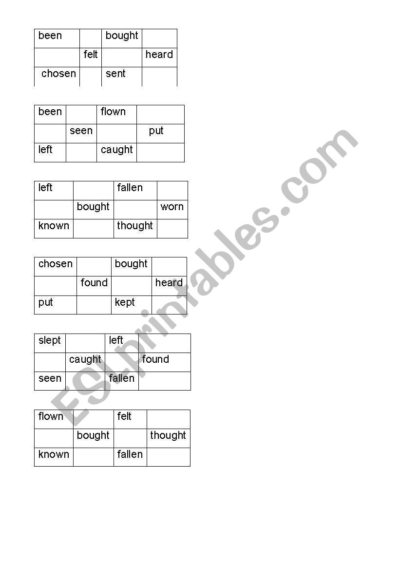 BINGO worksheet