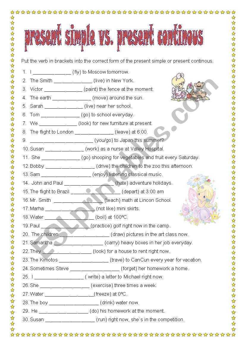 PRESENT SIMPLE VS PRESENT CONTINOUS EXERCISES