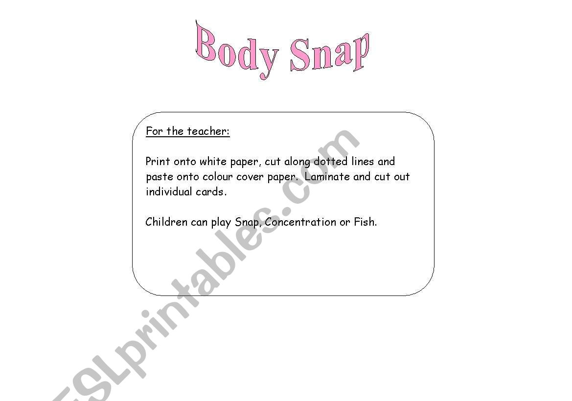 Body Snap worksheet