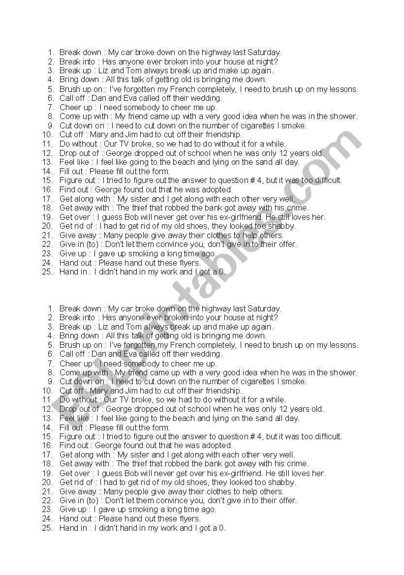 phrasal verbs worksheet